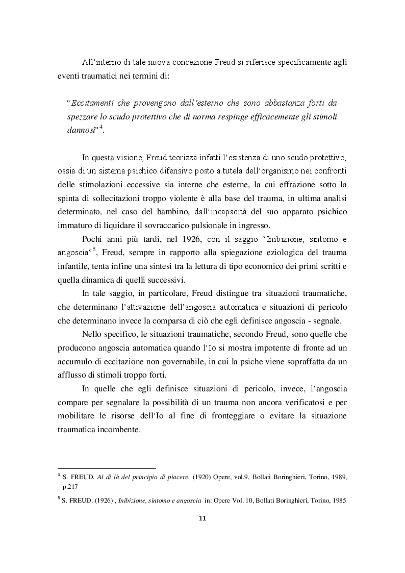 Estratto dalla tesi: I Disturbi reattivi dello sviluppo: Traumi psichici e Disturbo post traumatico da stress