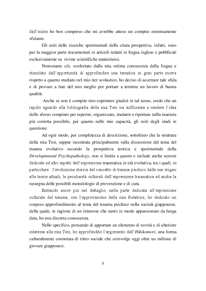 Anteprima della tesi: I Disturbi reattivi dello sviluppo: Traumi psichici e Disturbo post traumatico da stress, Pagina 3