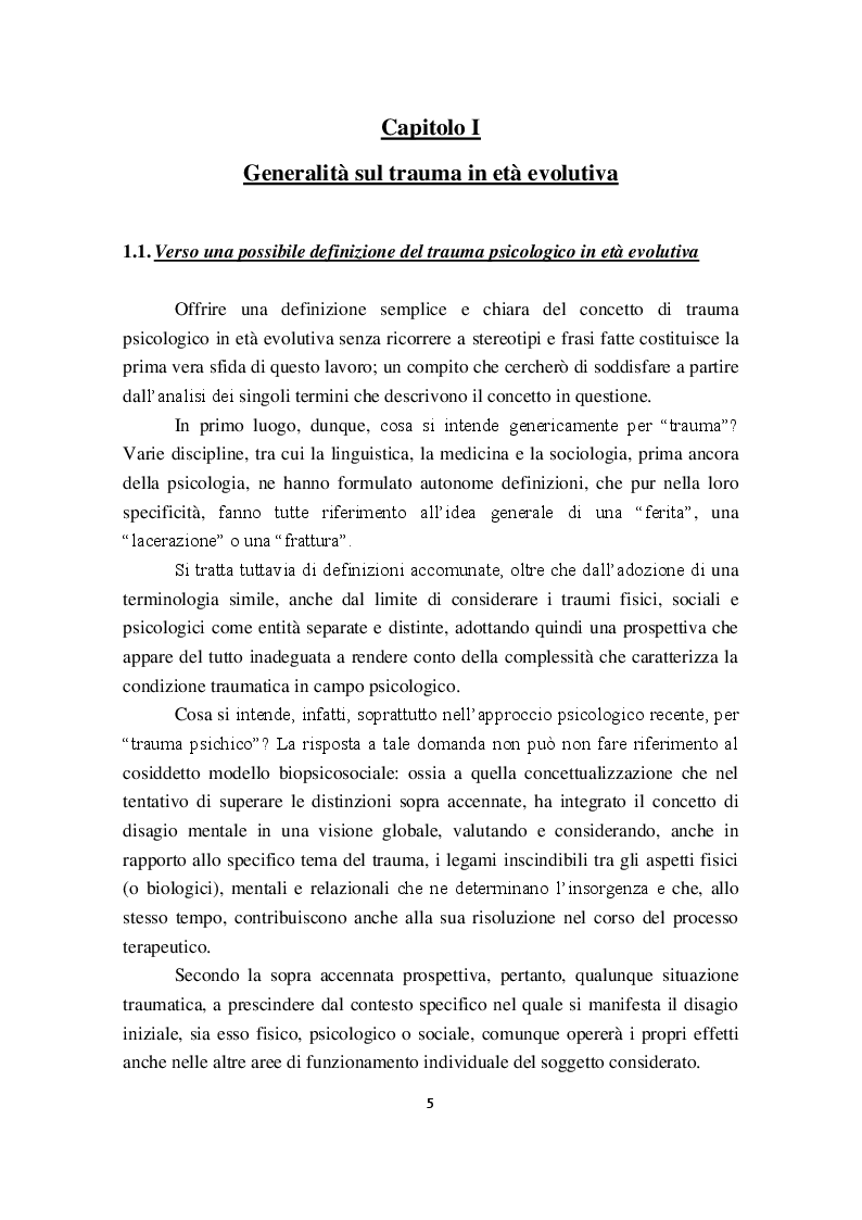 Anteprima della tesi: I Disturbi reattivi dello sviluppo: Traumi psichici e Disturbo post traumatico da stress, Pagina 6