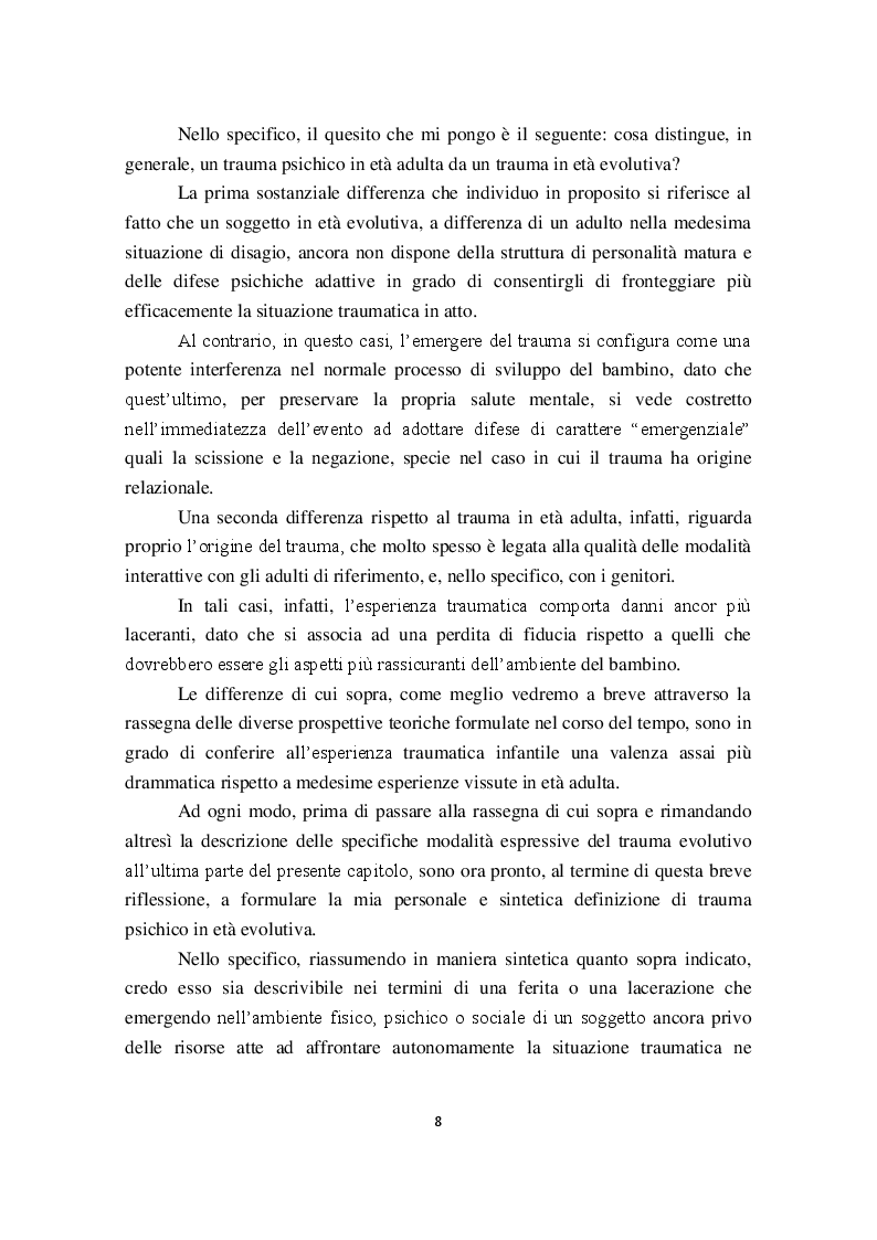 Anteprima della tesi: I Disturbi reattivi dello sviluppo: Traumi psichici e Disturbo post traumatico da stress, Pagina 9