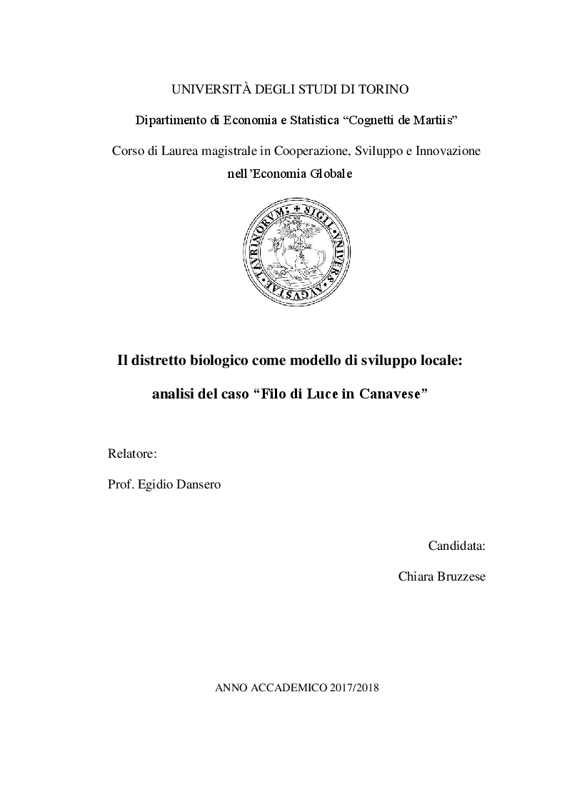 Anteprima della tesi: Il distretto biologico come modello di sviluppo locale: analisi del caso "Filo di Luce in Canavese", Pagina 1