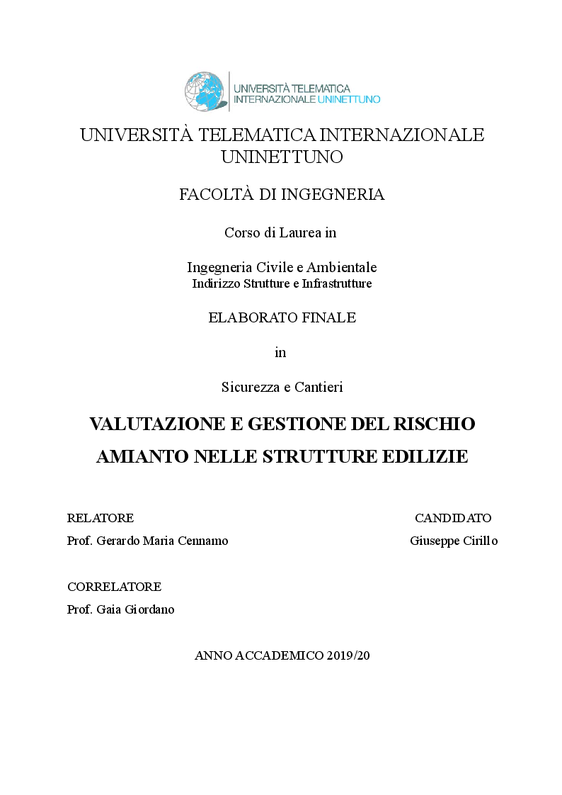 Anteprima della tesi: Valutazione e gestione del rischio amianto nelle strutture edilizie, Pagina 1