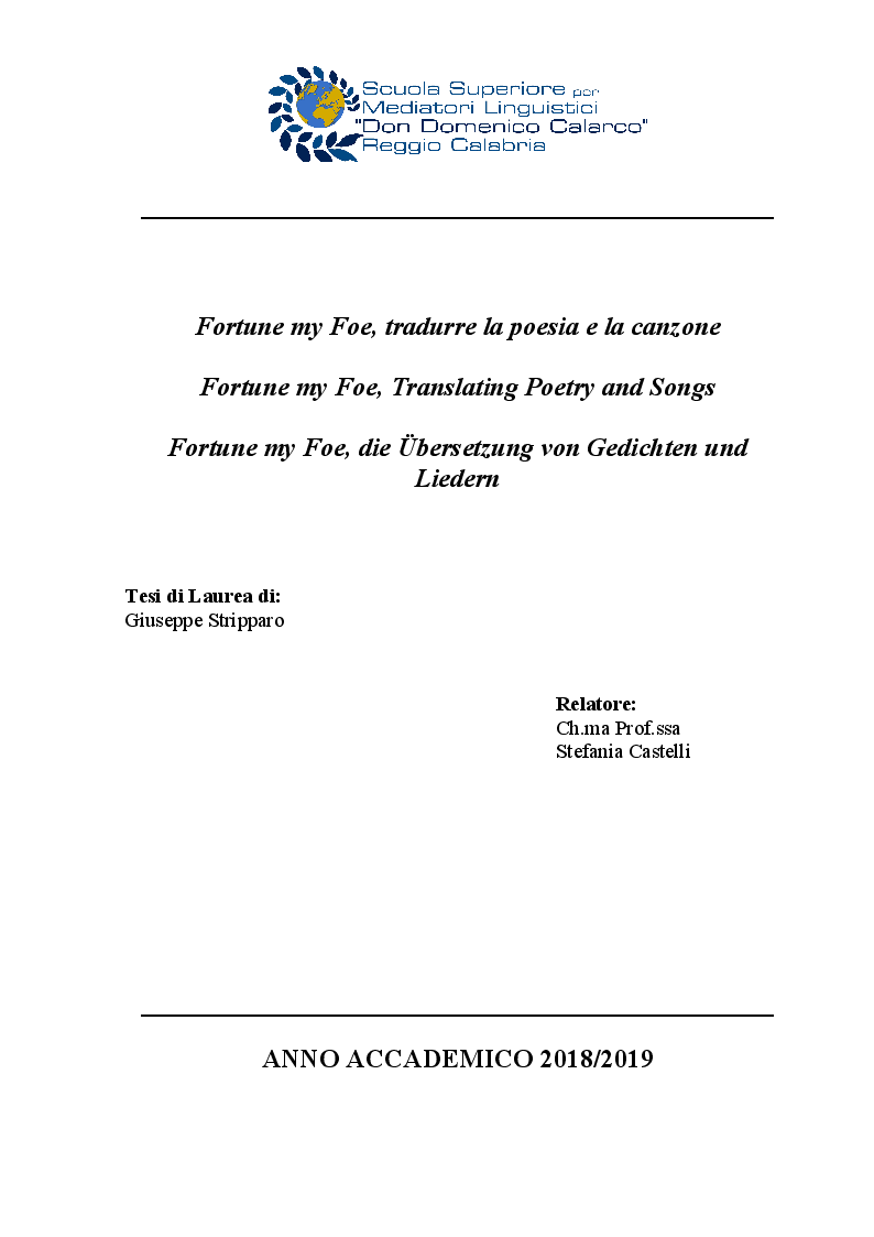 Anteprima della tesi: Fortune my Foe, tradurre la poesia e la canzone, Pagina 1