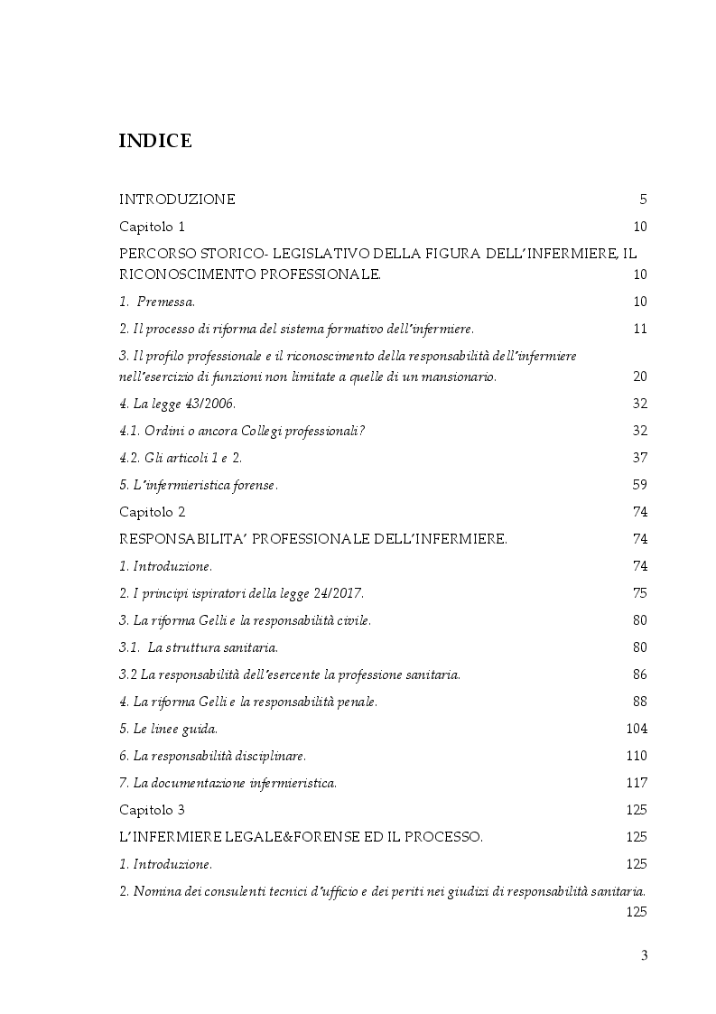 Indice della tesi: La responsabilità professionale dell'infermiere: risk management e le nuove frontiere dell'infermieristica forense, Pagina 1