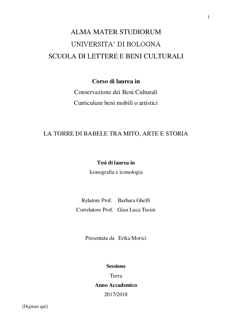 Anteprima della tesi: La Torre di Babele tra mito, arte e storia, Pagina 1
