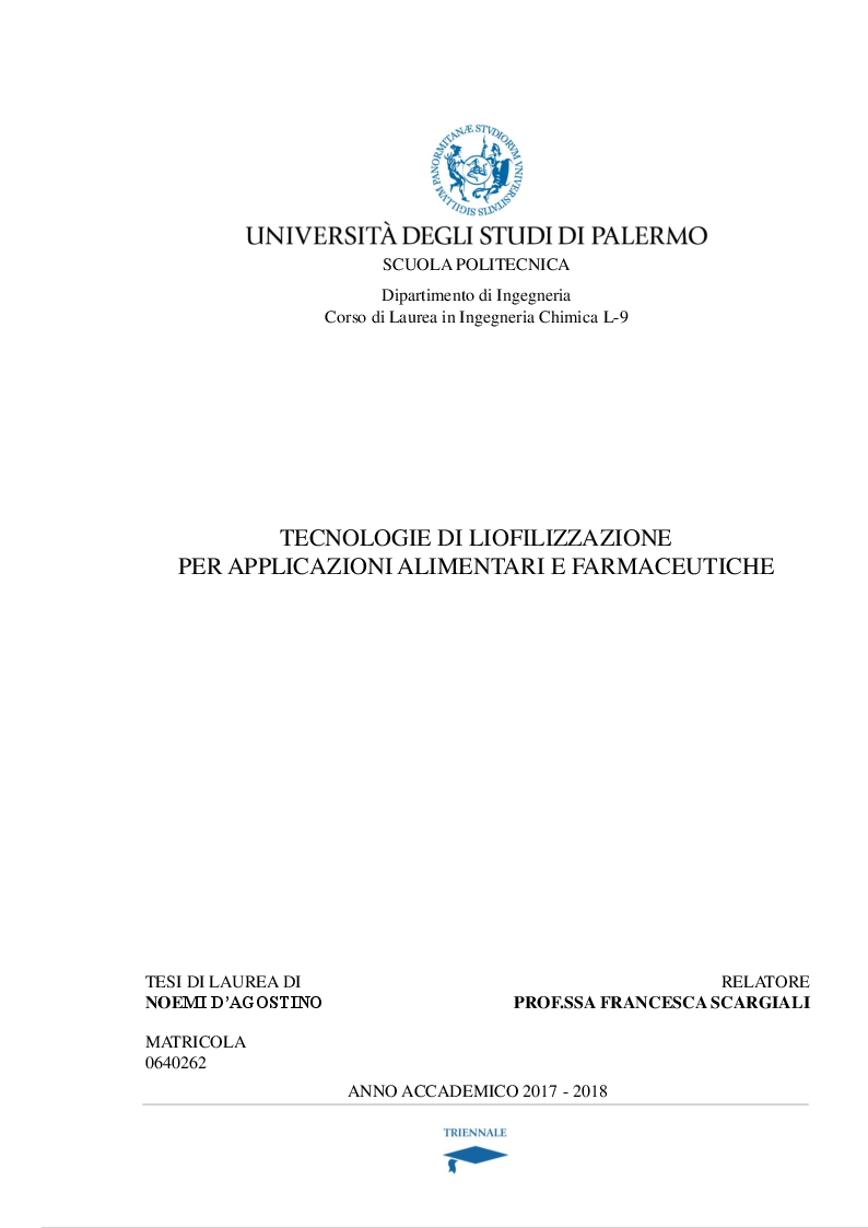 Anteprima della tesi: Tecnologie di liofilizzazione per applicazioni alimentari e farmaceutiche, Pagina 1