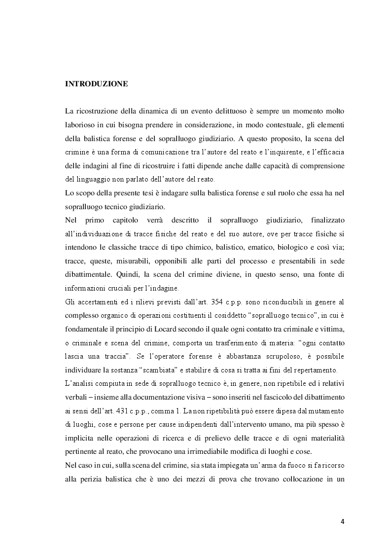 Anteprima della tesi: Le investigazioni scientifiche della polizia giudiziaria: Il sopralluogo tecnico e le indagini balistiche forensi., Pagina 3