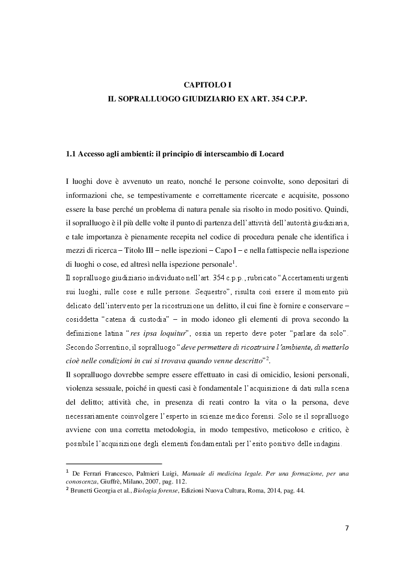 Anteprima della tesi: Le investigazioni scientifiche della polizia giudiziaria: Il sopralluogo tecnico e le indagini balistiche forensi., Pagina 6
