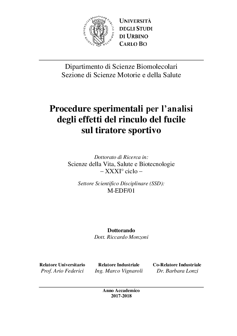 Anteprima della tesi: Procedure sperimentali per l'analisi degli effetti del rinculo del fucile sul tiratore sportivo, Pagina 1