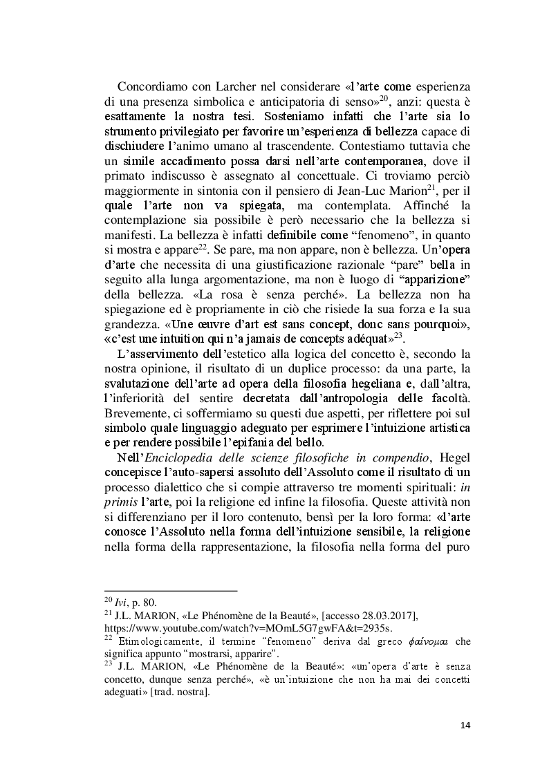Estratto dalla tesi: La Bellezza e il suo appello pro-vocante. Un percorso filosofico e teologico