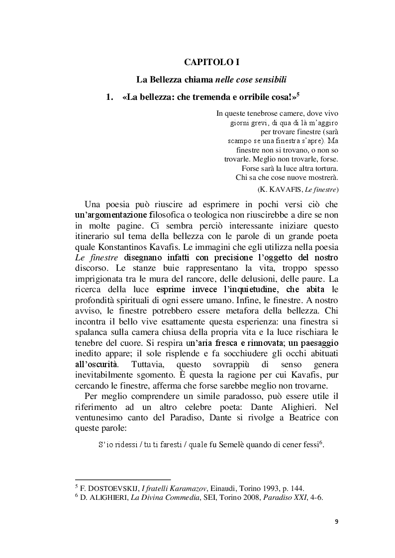 Anteprima della tesi: La Bellezza e il suo appello pro-vocante. Un percorso filosofico e teologico, Pagina 7