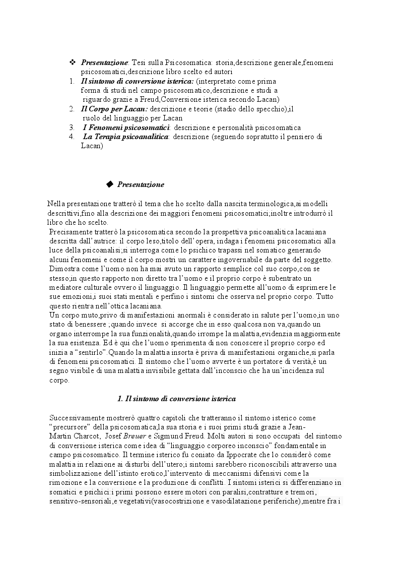 Anteprima della tesi: La Psicosomatica: ''soggetto e corpo secondo la psicoanalisi lacaniana'', Pagina 3