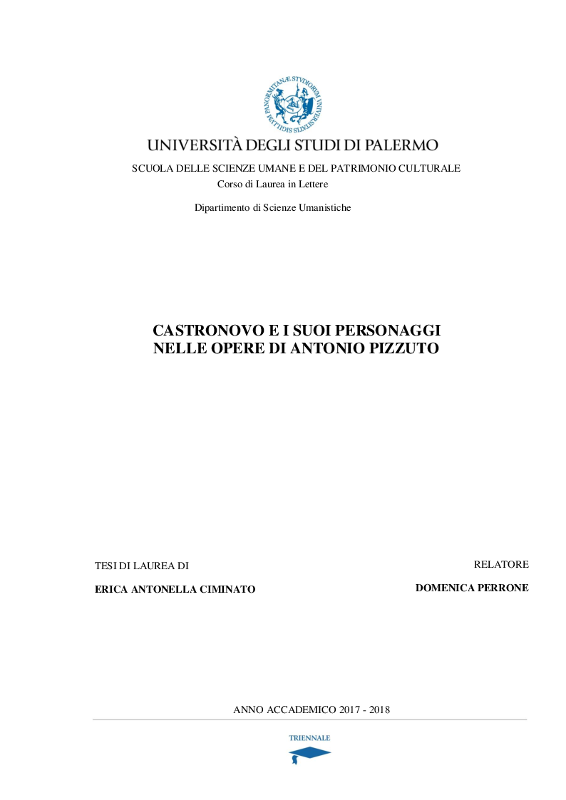 Anteprima della tesi: Castronovo e i suoi personaggi nelle opere di Antonio Pizzuto, Pagina 1