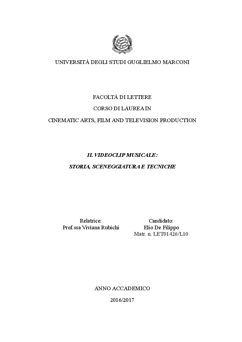 Anteprima della tesi: Il Videoclip Musicale: storia, sceneggiatura e tecniche, Pagina 1