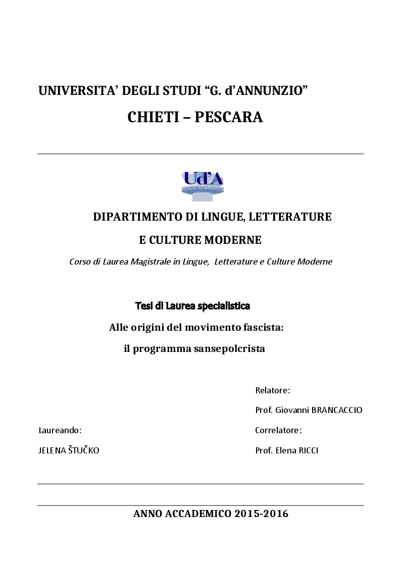 Anteprima della tesi: Alle origini del movimento fascista: il programma sansepolcrista, Pagina 1
