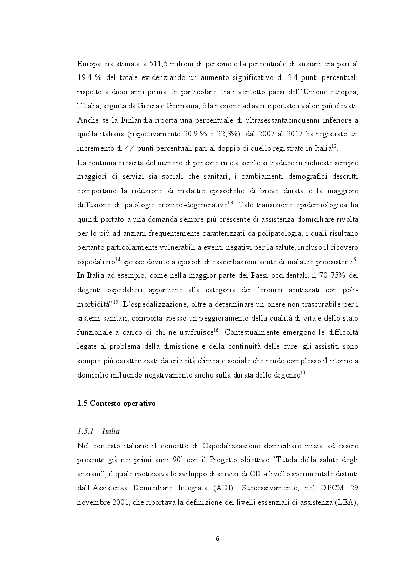 Anteprima della tesi: Modelli innovativi di ospedalizzazione: potenzialità del setting domiciliare come sede alternativa di ricovero, Pagina 7