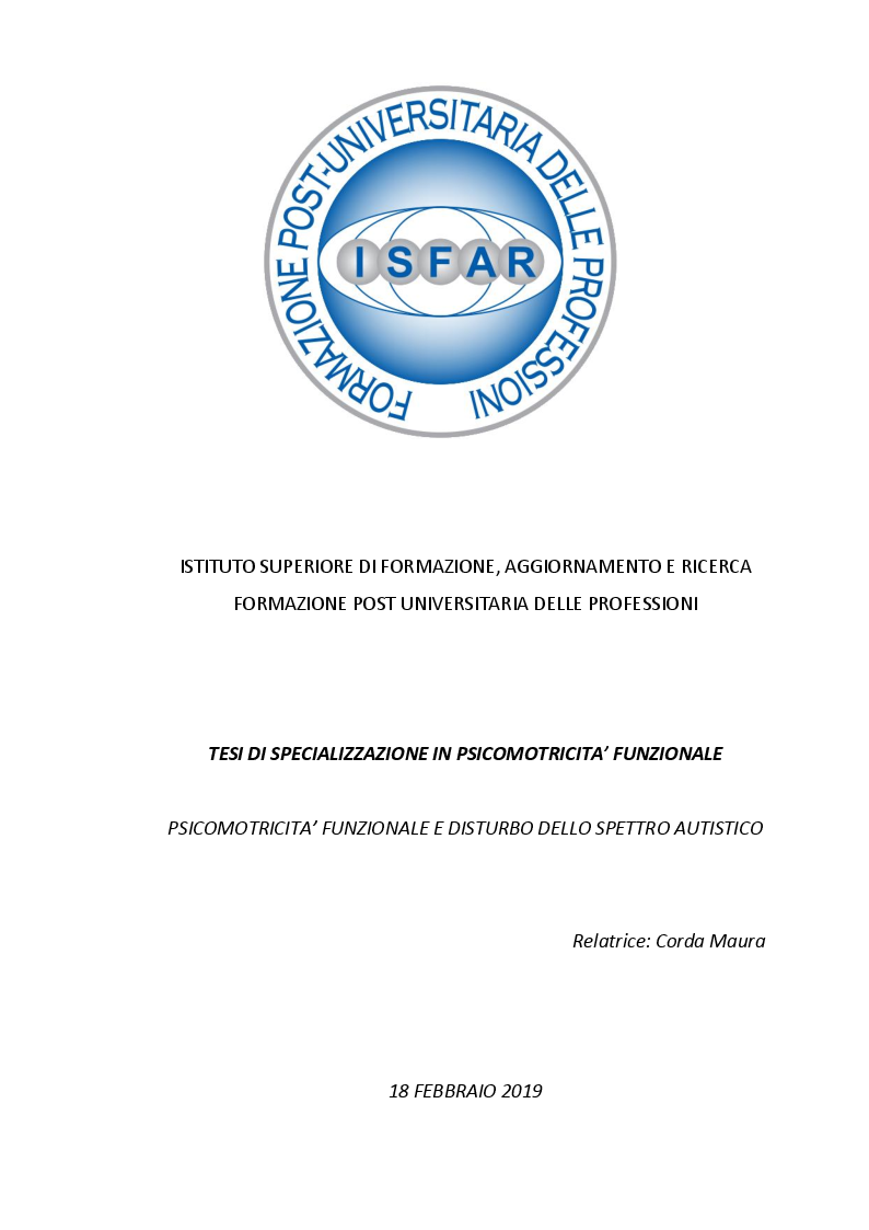 Anteprima della tesi: Psicomotricità funzionale e disturbo dello spettro autistico, Pagina 1