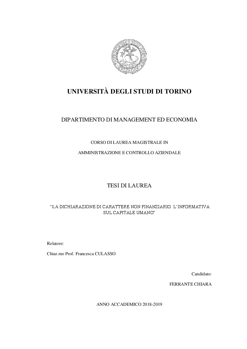 Anteprima della tesi: La dichiarazione di carattere non finanziario: l'informativa sul capitale umano, Pagina 1