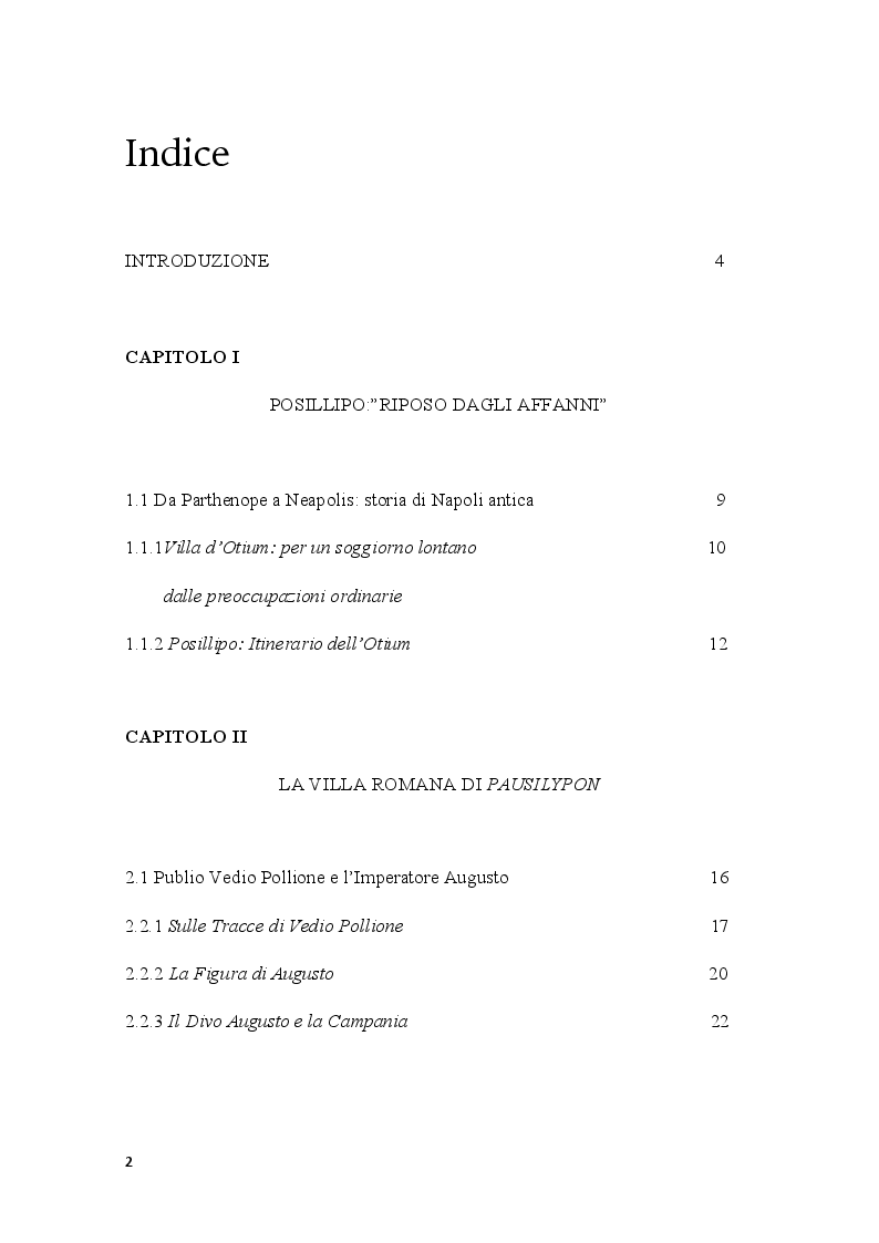 Indice della tesi: Pausilypon: la villa di Vedio Pollione e dell'imperatore Augusto, Pagina 1