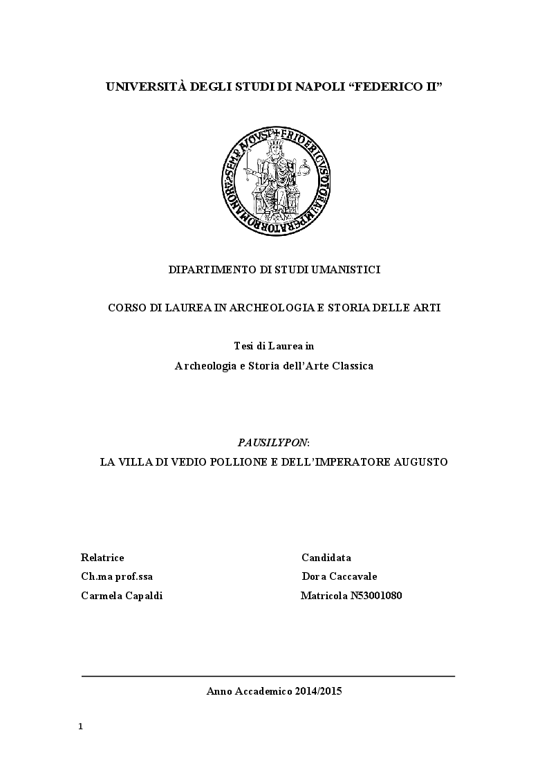 Anteprima della tesi: Pausilypon: la villa di Vedio Pollione e dell'imperatore Augusto, Pagina 1