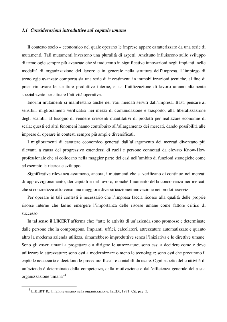 Anteprima della tesi: Il Capitale Umano nella valutazione del Capitale Economico e del Capitale di Funzionamento, Pagina 3