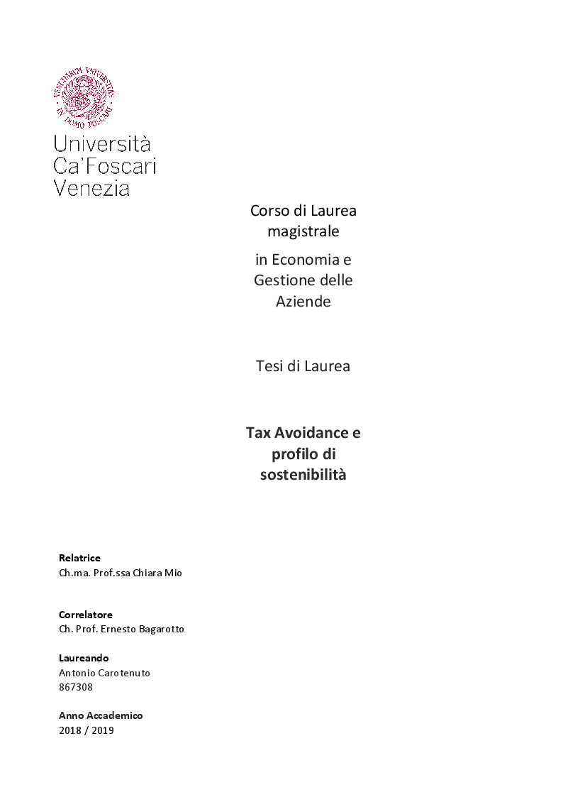 Anteprima della tesi: Tax Avoidance e profilo di sostenibilità, Pagina 1