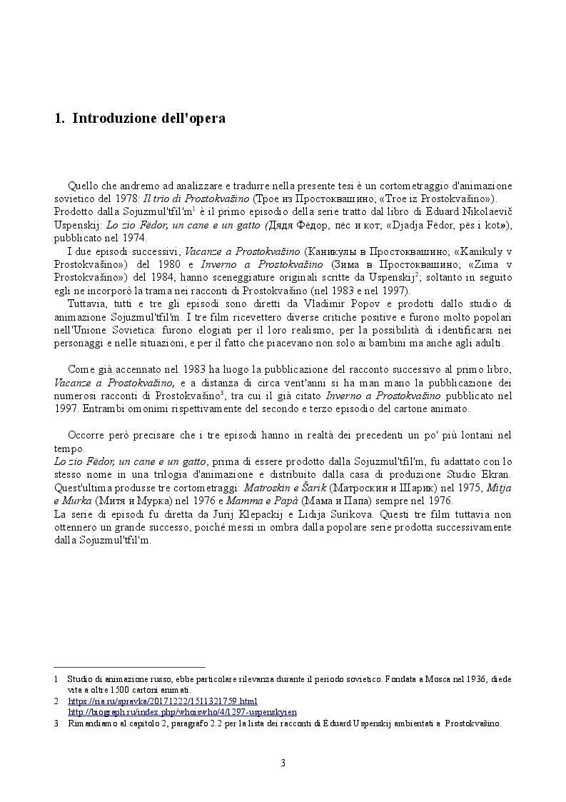 Anteprima della tesi: “Troe iz Prostokvašino”, Il trio di Prostokvašino: traduzione di un cortometraggio d'animazione russo, Pagina 3