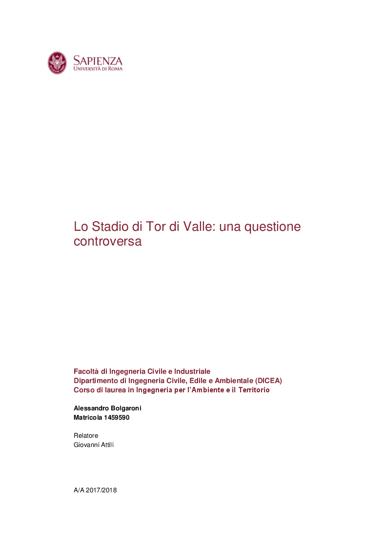 Anteprima della tesi: Lo Stadio di Tor di Valle: una questione controversa, Pagina 1