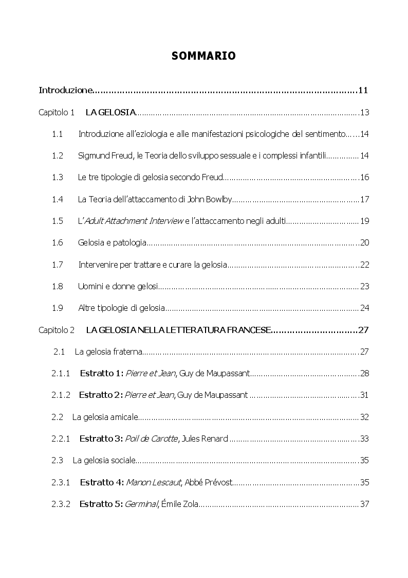 Indice della tesi: Nuances de jalousie: evoluzione di un sentimento che può condurre al femminicidio, Pagina 1