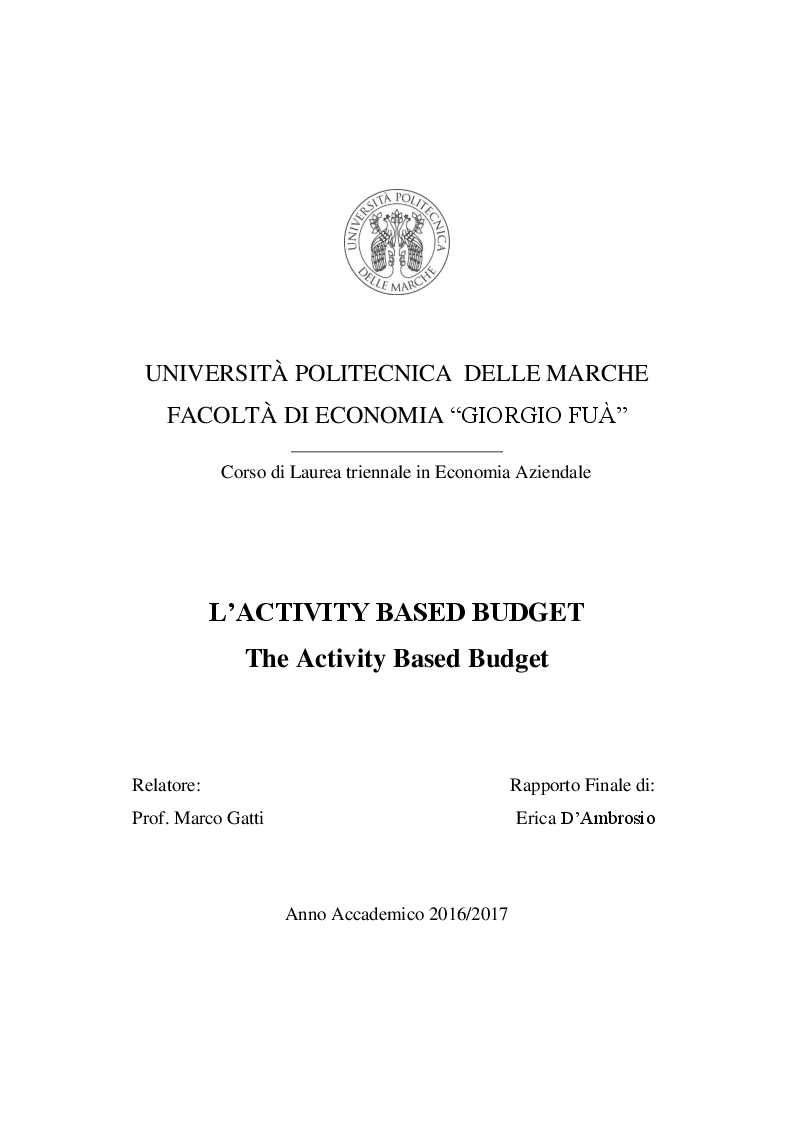 Anteprima della tesi: L'Activity Based Budget, Pagina 1