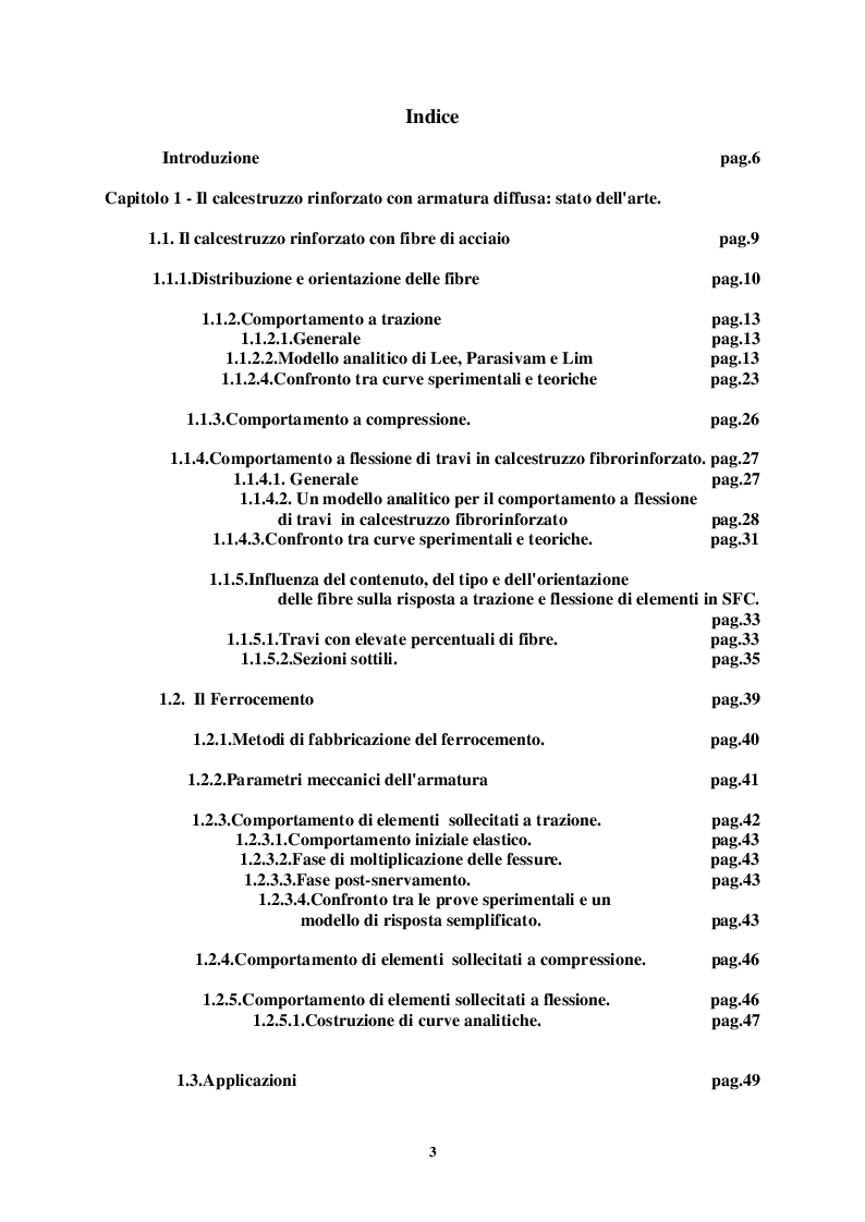 Indice della tesi: Comportamento di strutture in calcestruzzo con armatura diffusa, Pagina 1
