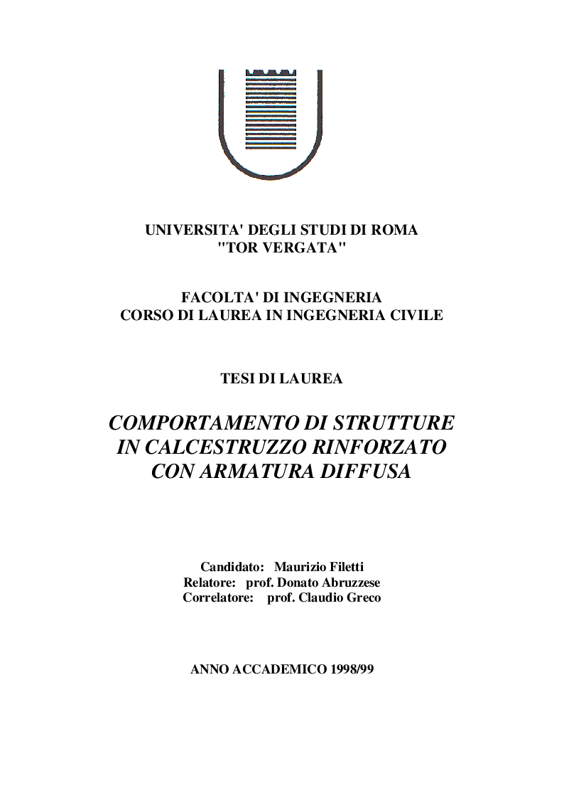 Anteprima della tesi: Comportamento di strutture in calcestruzzo con armatura diffusa, Pagina 1