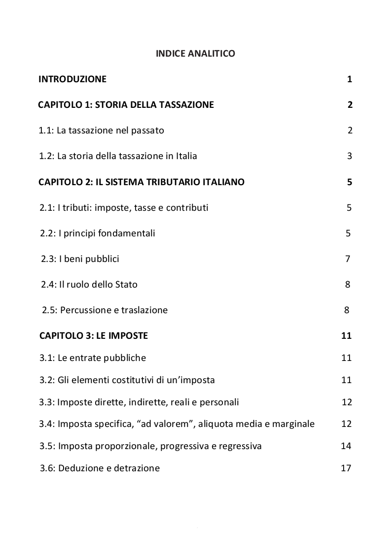 Indice della tesi: La tassazione: modelli e previsioni di diverse politiche economiche, Pagina 1