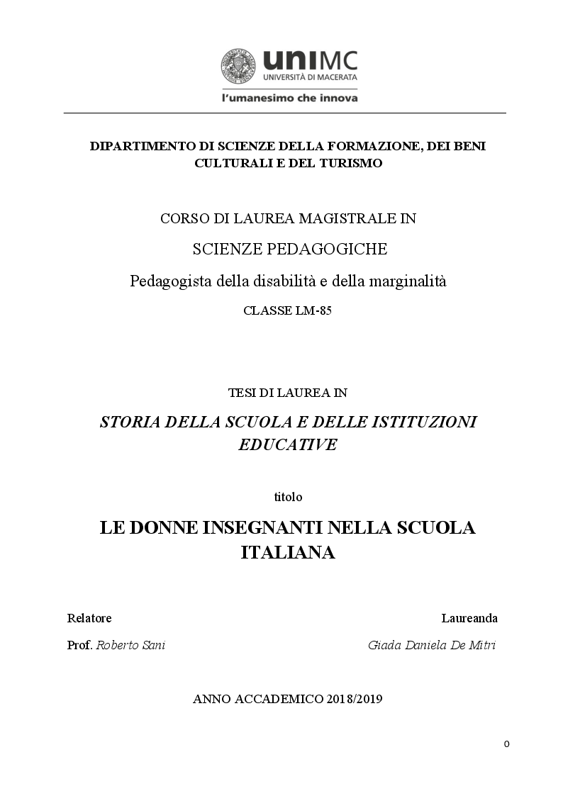 Anteprima della tesi: Le donne insegnanti nella scuola italiana, Pagina 1