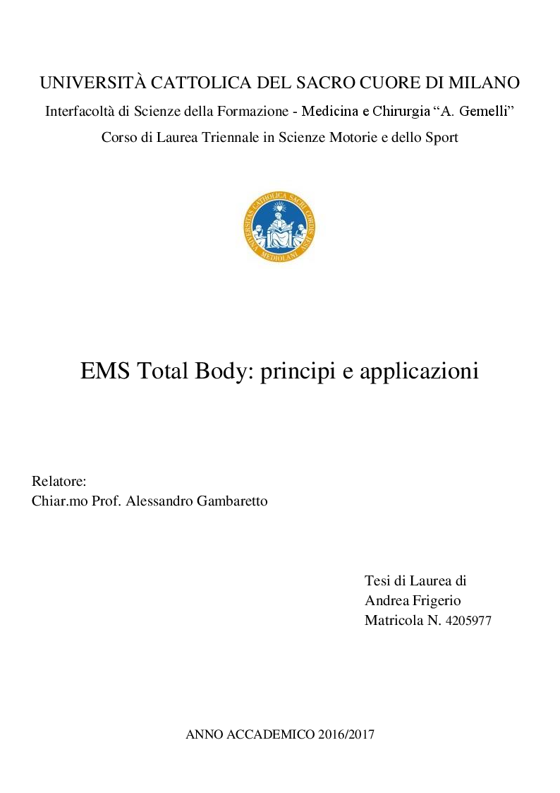 Anteprima della tesi: EMS Total Body: principi e applicazioni, Pagina 1