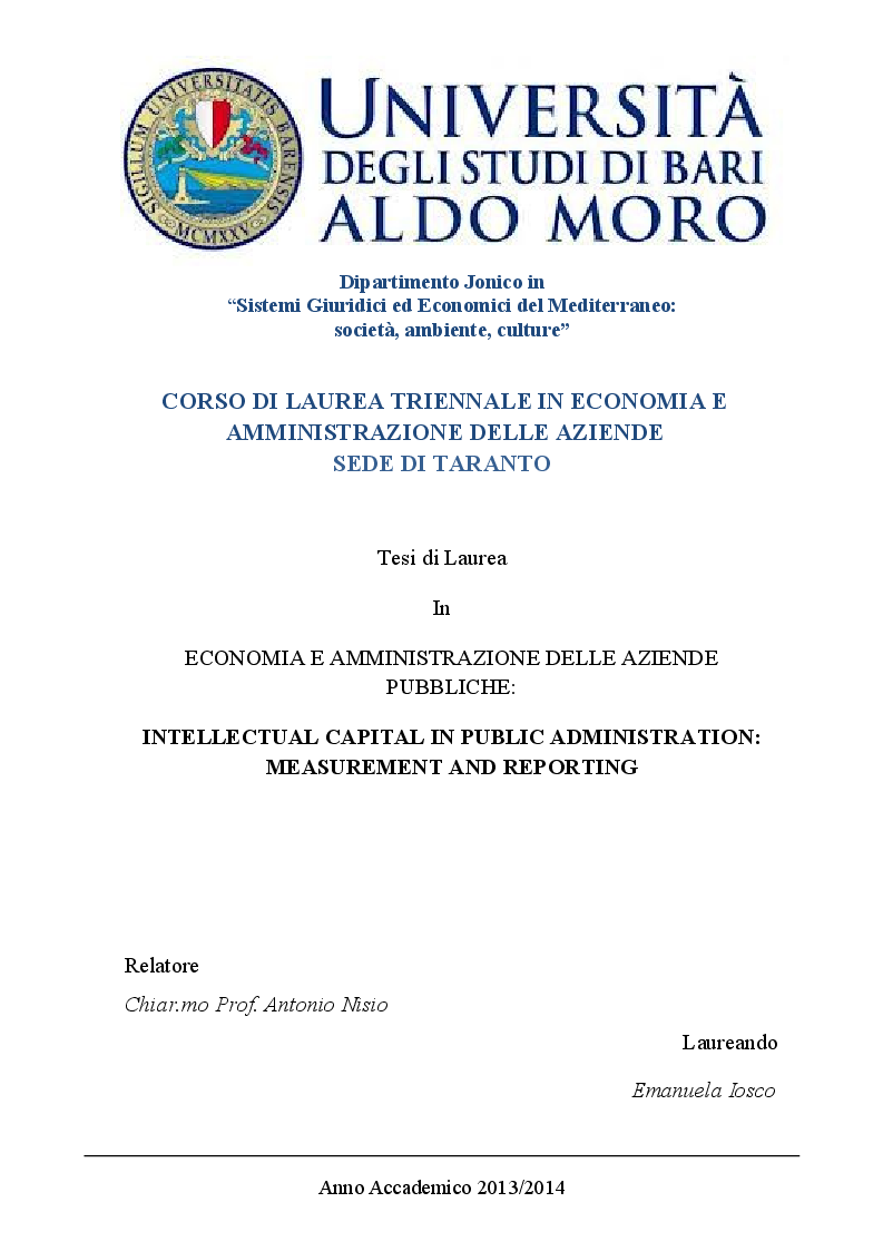 Anteprima della tesi: Il Capitale intellettuale nelle Pubbliche Amministrazioni: misurazione e reporting, Pagina 1