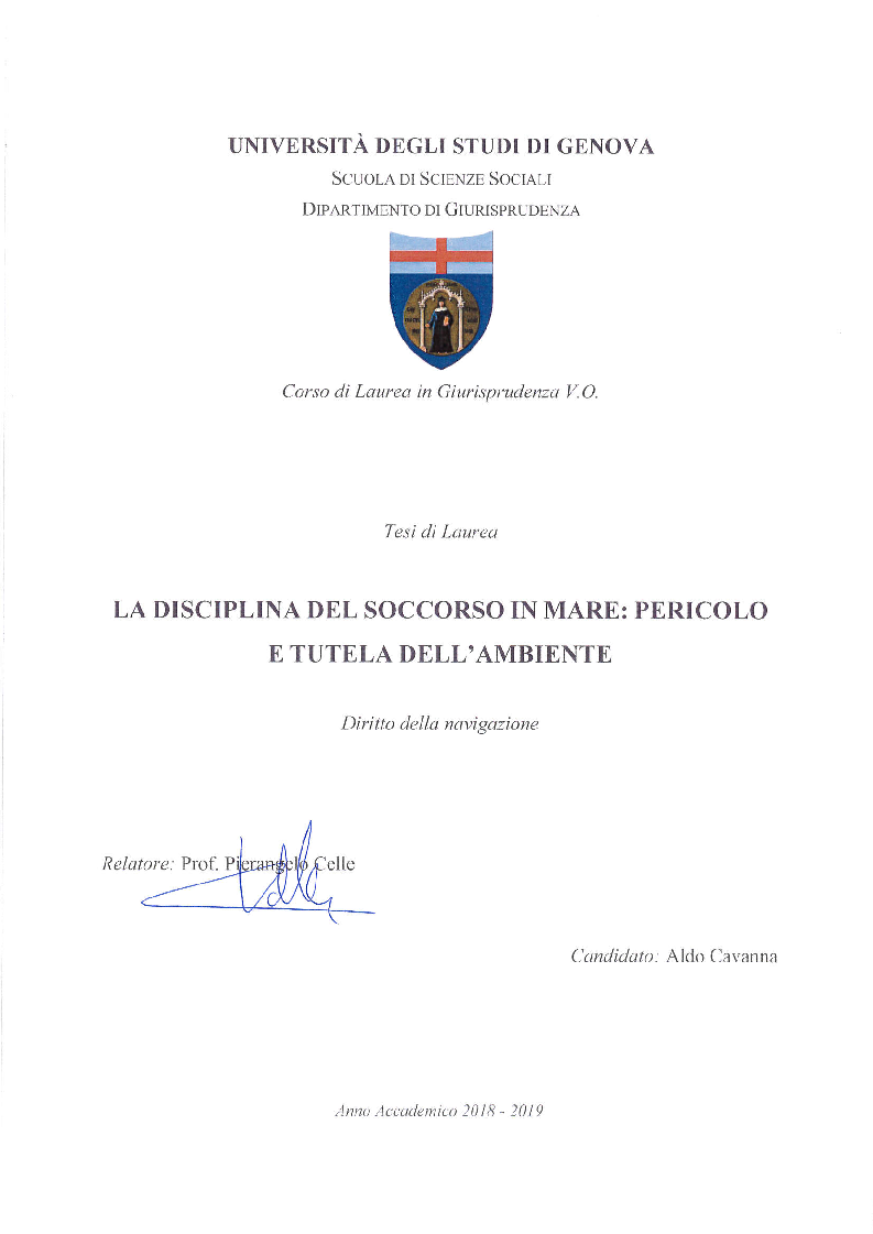 Anteprima della tesi: La disciplina del soccorso in mare: pericolo e tutela dell'ambiente, Pagina 1