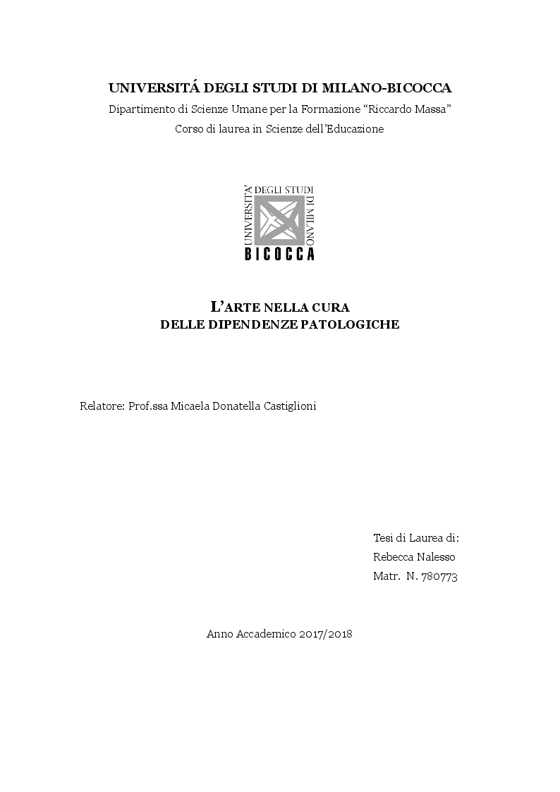 Anteprima della tesi: L’arte nella cura delle dipendenze patologiche, Pagina 1