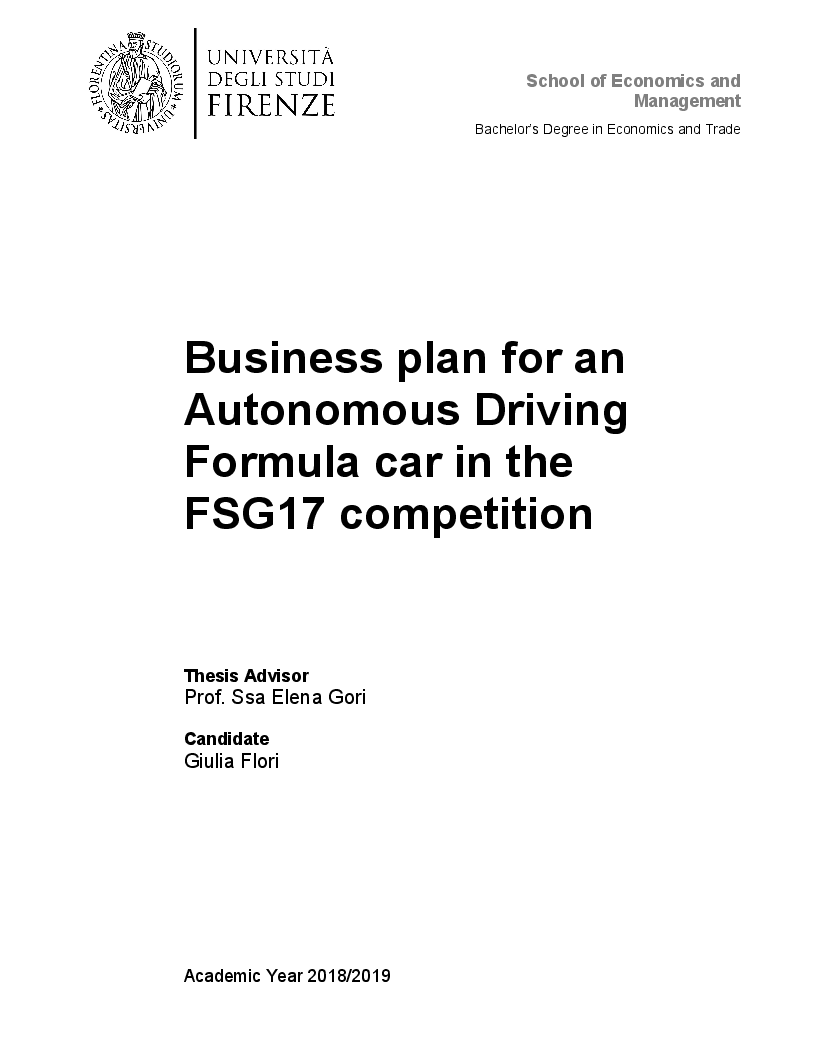 Anteprima della tesi: Business Plan for an Autonomous Driving Formula car in the FSG17 competition, Pagina 1