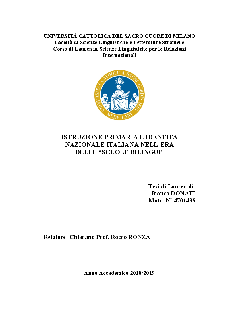 Anteprima della tesi: Istruzione primaria e identità nazionale italiana nell'era delle ''scuole bilingui'', Pagina 1