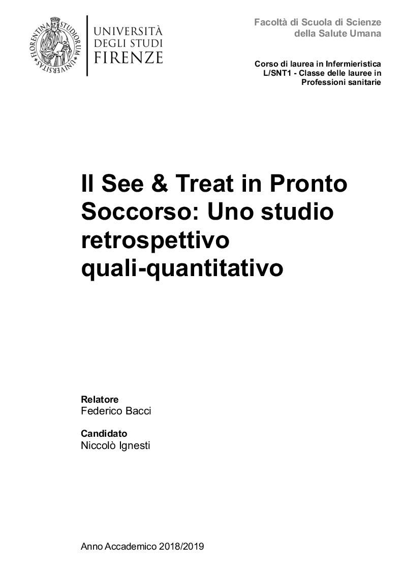 Anteprima della tesi: Il See & Treat in Pronto Soccorso. Uno studio retrospettivo quali-quantativo, Pagina 1