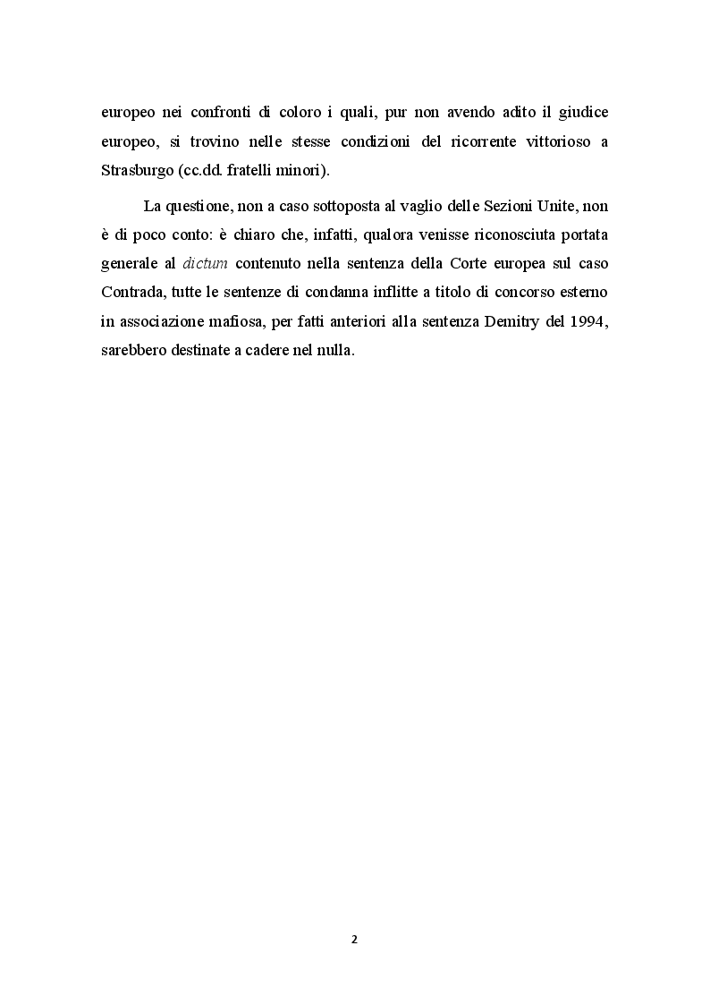 Anteprima della tesi: Concorso esterno in associazione mafiosa e principio di legalità convenzionale: il problematico adeguamento dell’ordinamento italiano alla sentenza della Corte Europea Dei Diritti Dell’Uomo sul caso Contrada c. Italia, Pagina 3