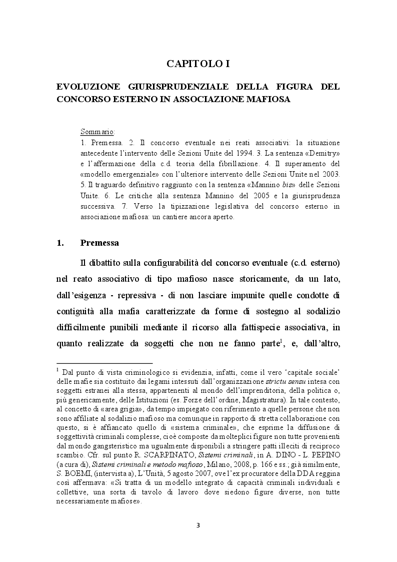 Anteprima della tesi: Concorso esterno in associazione mafiosa e principio di legalità convenzionale: il problematico adeguamento dell’ordinamento italiano alla sentenza della Corte Europea Dei Diritti Dell’Uomo sul caso Contrada c. Italia, Pagina 4
