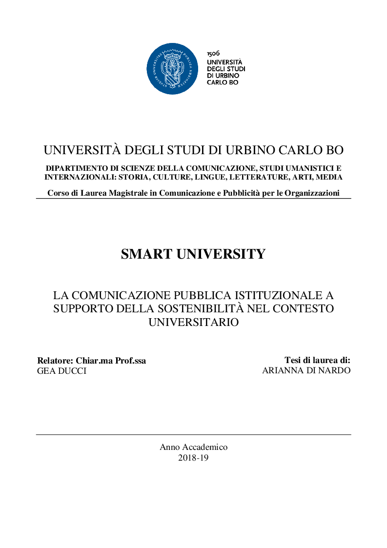 Anteprima della tesi: Smart University - La comunicazione pubblica istituzionale a supporto della sostenibilità nel contesto universitario, Pagina 1