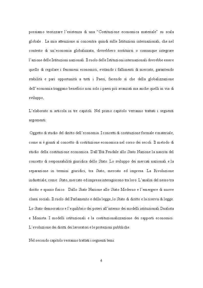 Anteprima della tesi: La "Costituzione economica" nel contesto della globalizzazione dell'economia. Crescita dei monopoli e concentrazione della ricchezza su scala globale. Ruolo regolatore degli organismi internazionali, Pagina 4
