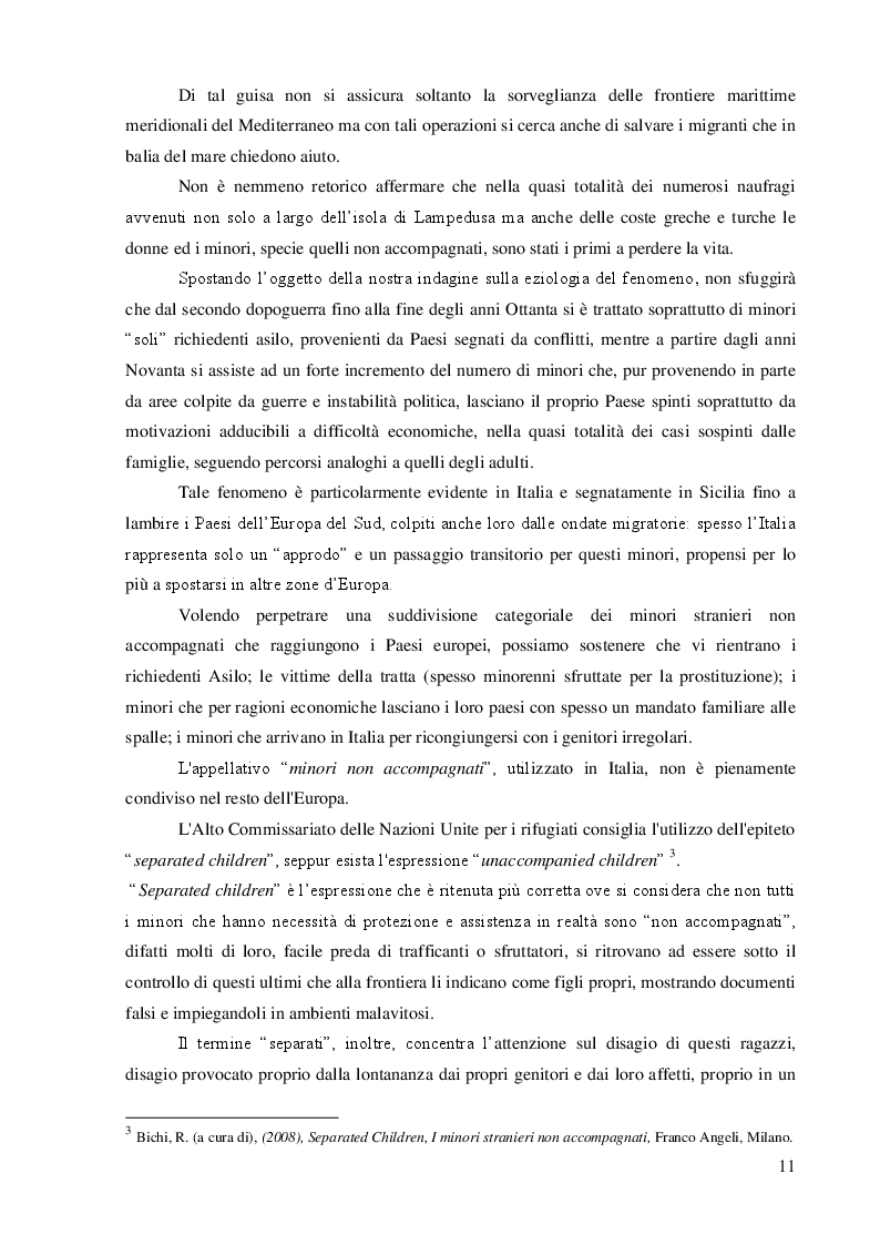 Estratto dalla tesi: Quale accoglienza? Minori stranieri non accompagnati in Italia