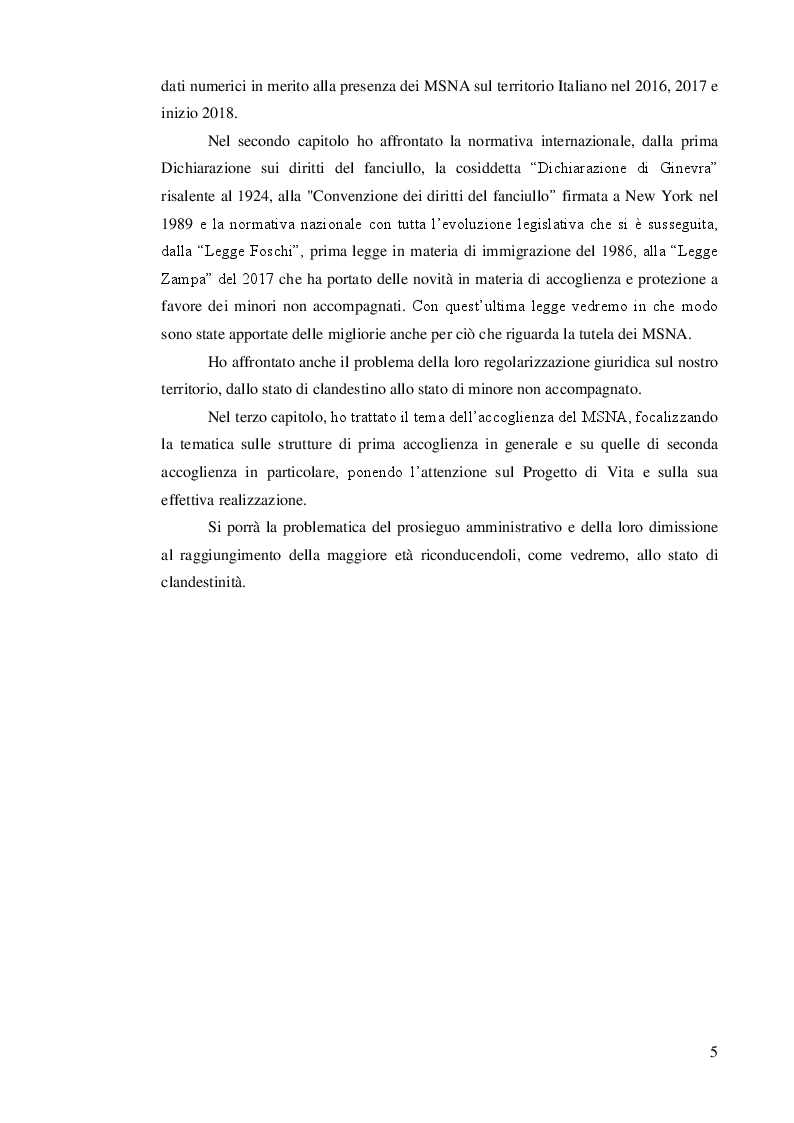 Anteprima della tesi: Quale accoglienza? Minori stranieri non accompagnati in Italia, Pagina 3