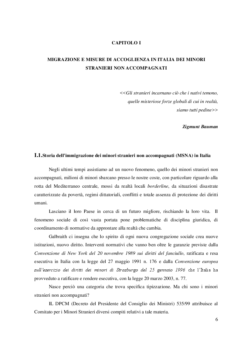 Anteprima della tesi: Quale accoglienza? Minori stranieri non accompagnati in Italia, Pagina 4