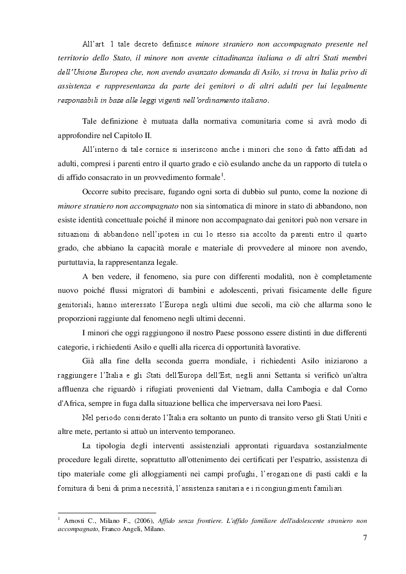 Anteprima della tesi: Quale accoglienza? Minori stranieri non accompagnati in Italia, Pagina 5