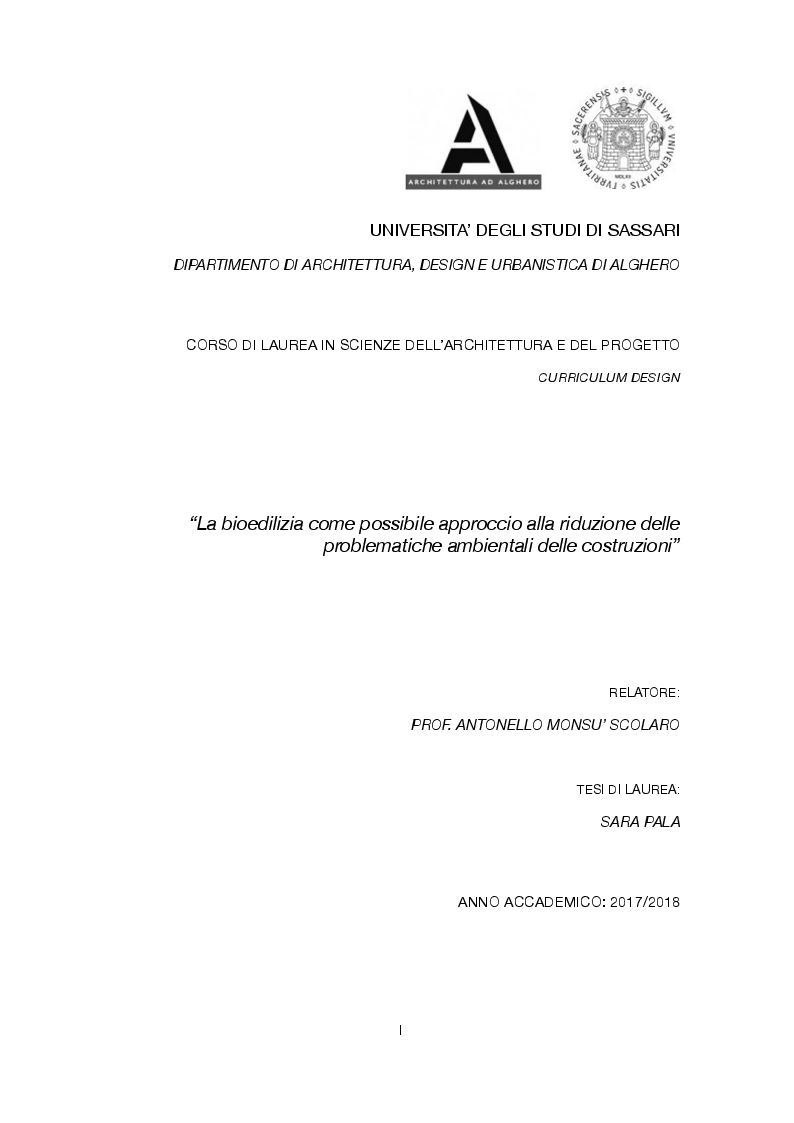 Anteprima della tesi: La bioedilizia come possibile approccio alla riduzione delle problematiche ambientali delle costruzioni, Pagina 1